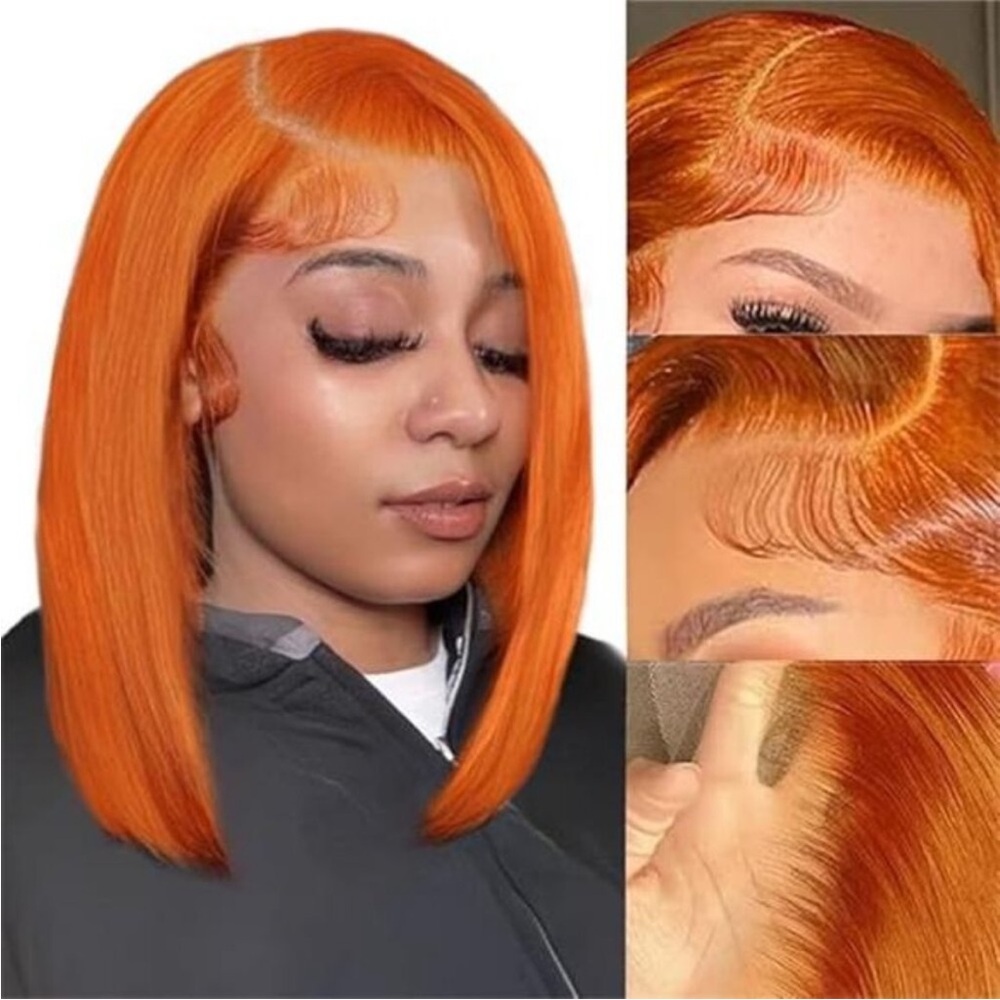 Ginger Bob  Straight Lace Front Wig Human Hair 13x4 HD Lace *New*